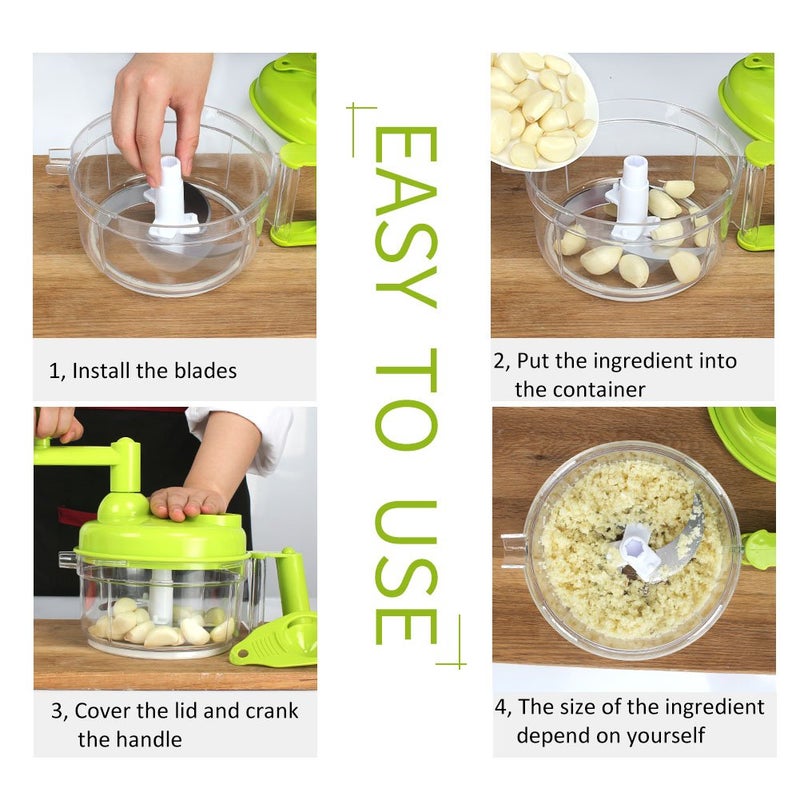 Cambom Manual Vegetable Cutter Food Processor 8 in 1 - Chopper, Mixer, Blender, Whipper, Egg Separator, Mincer, Grinder, Dicer with Clear Container 1200ml BPA Free - Image 4